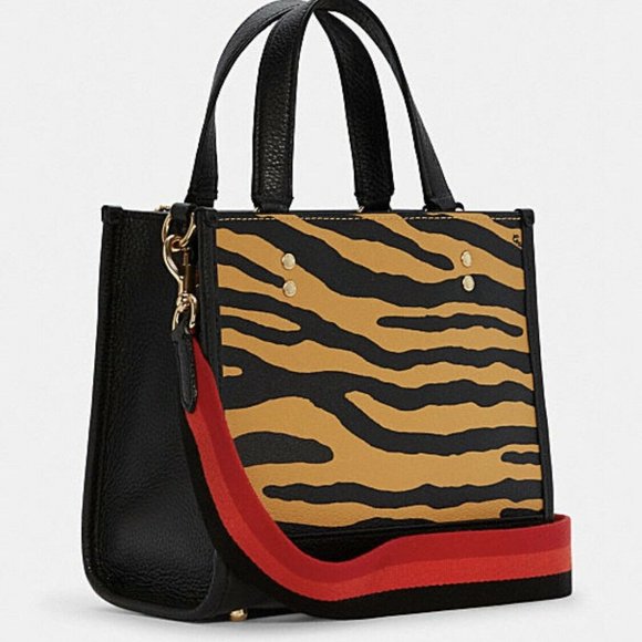 Coach C6988 Dempsey Tote 22 With Tiger Print In Honey/Black Multi - Picture 3 of 4